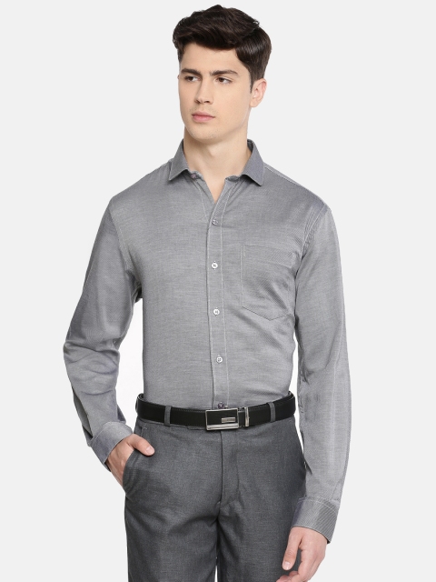 

John Players Men Charcoal Grey Slim Fit Striped Formal Shirt