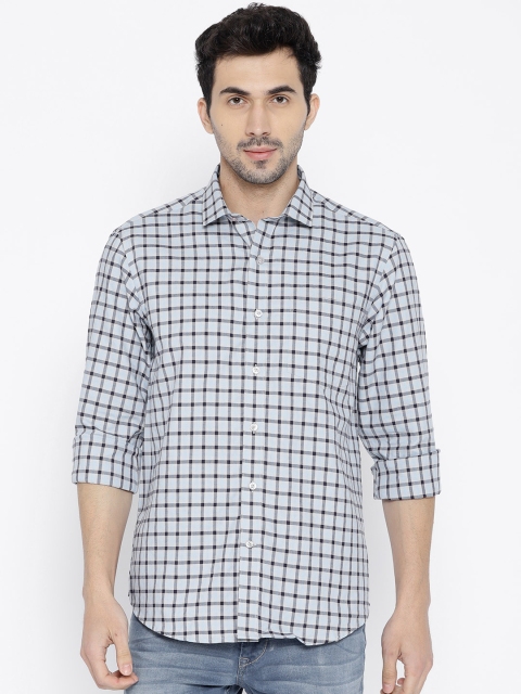 

John Players Men Blue & Grey Regular Fit Checked Casual Shirt