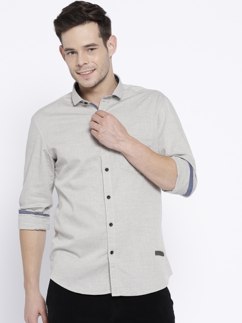 

John Players Men Light Grey Trim Fit Self Design Casual Shirt