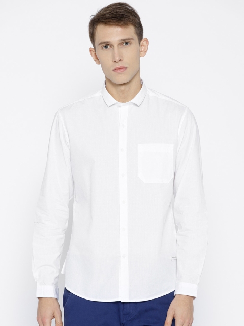 

John Players Men White Trim Fit Self Design Casual Shirt
