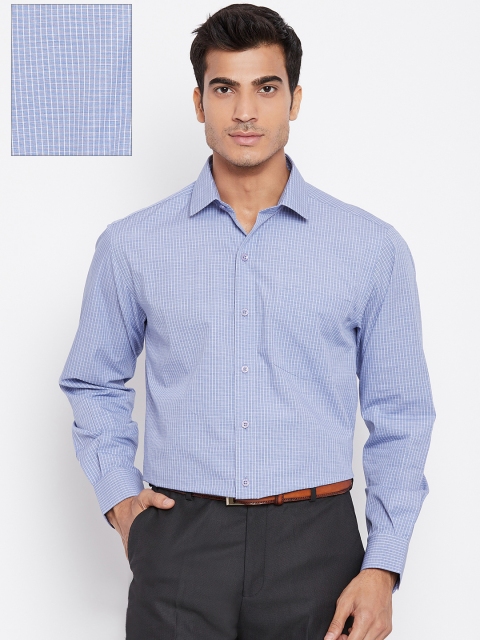 

John Players Men Blue & White Regular Fit Checked Formal Shirt