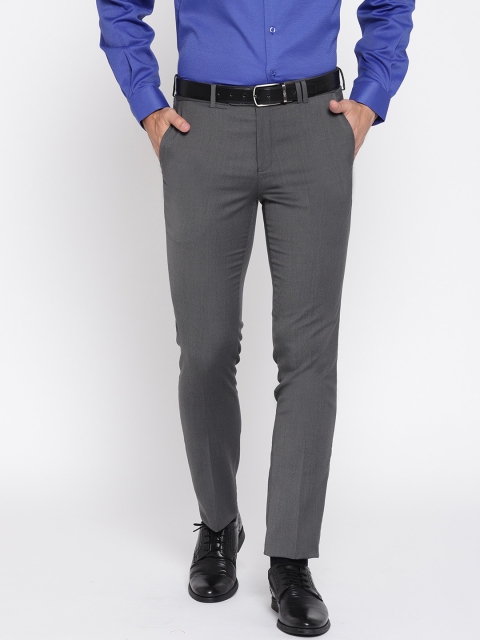 

John Players Men Charcoal Grey Slim Fit Solid Formal Trousers
