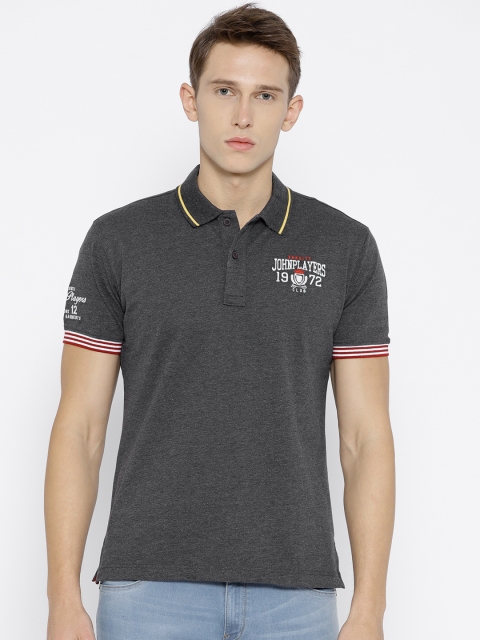 

John Players Men Charcoal Grey Solid Polo Collar T-shirt