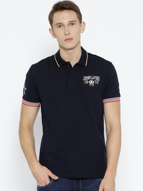 

John Players Men Navy Blue Solid Polo Collar T-shirt