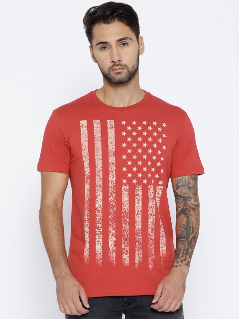 

John Players Men Red & Beige Printed Round Neck T-shirt