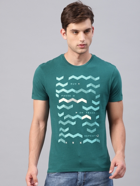 

HRX by Hrithik Roshan Men Teal Printed Round Neck Athleisure T-shirt