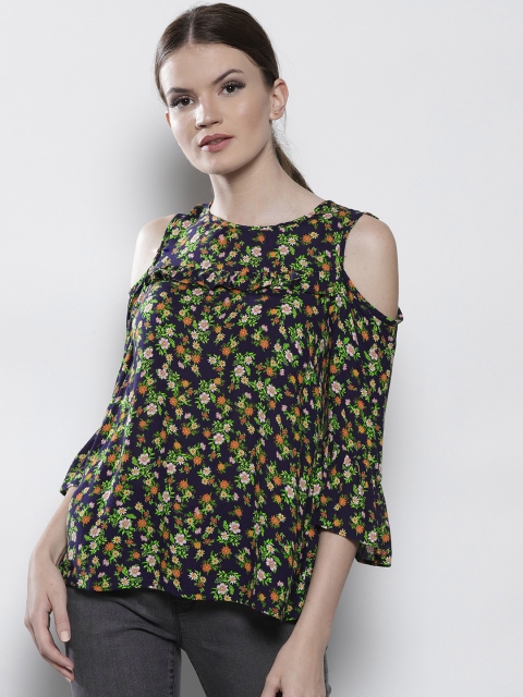 

DOROTHY PERKINS Women Navy Blue & Green Printed Top