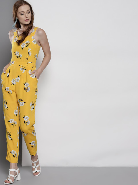 

DOROTHY PERKINS Yellow & White Printed Basic Jumpsuit
