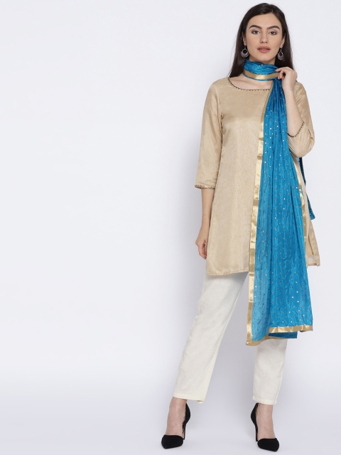 

WEAVERS VILLA Blue & Golden Embellished Dupatta