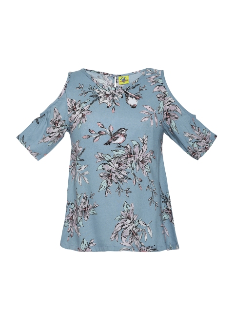 

Punkster Girls Blue Floral Print A-Line Top