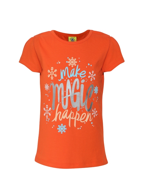 

Punkster Girls Orange Printed Round Neck T-shirt