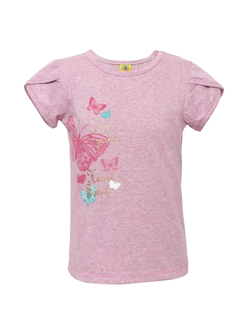

Punkster Girls Pink Printed 100% Cotton Short Sleeves Top
