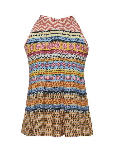 

Punkster Girls Multicoloured Printed Halter Neck A-Line Top, Multi