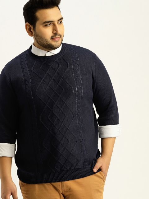 

Sztori Plus Size Men Navy Blue Solid Pullover