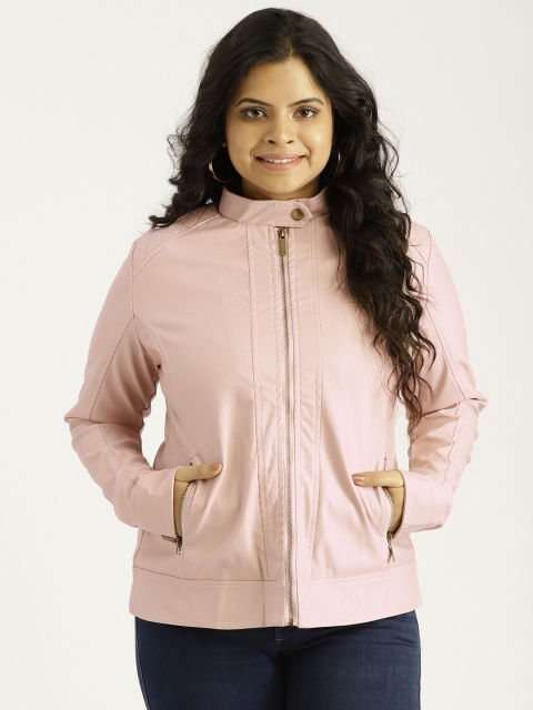 

Sztori Plus Size Women Pink Solid Biker Jacket