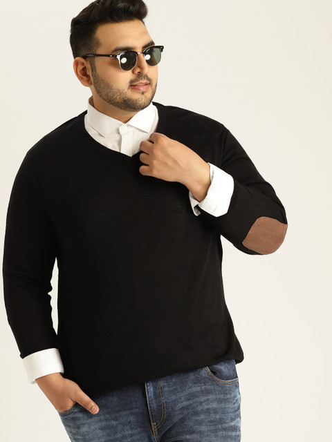 

Sztori Plus Size Men Black Solid Pullover
