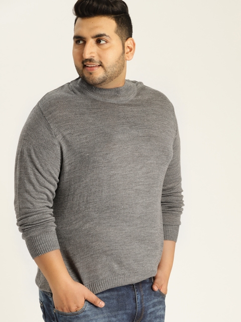 

Sztori Plus Size Men Grey Melange Solid Pullover