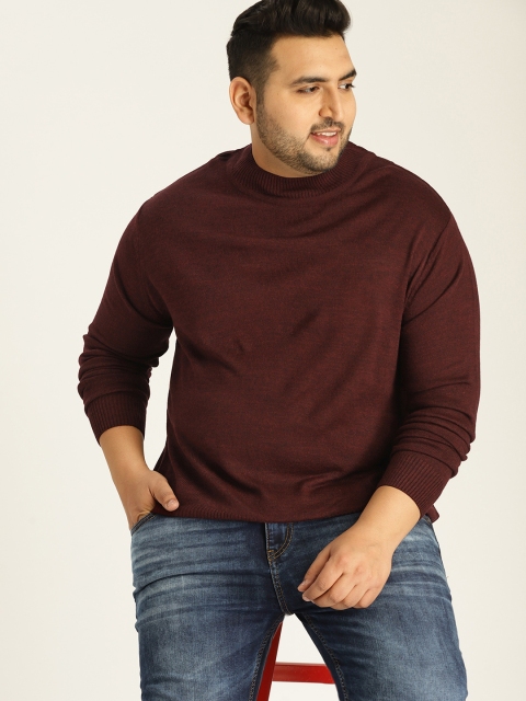 

Sztori Plus Size Men Burgundy Solid Pullover