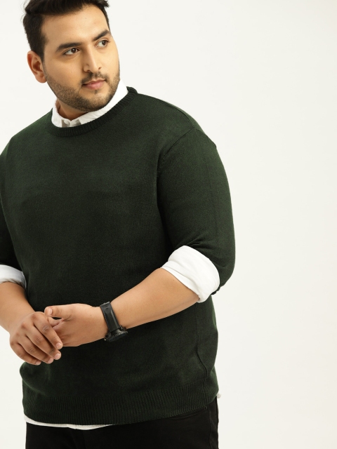 

Sztori Plus Size Men Olive Green Solid Pullover