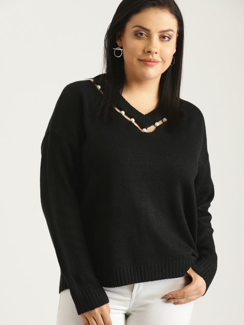 

Sztori Plus Size Women Black Solid Pullover