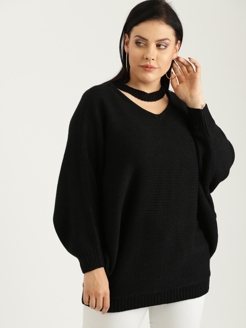 

Sztori Plus Size Women Black Solid Pullover