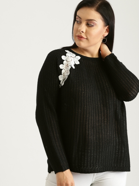 

Sztori Plus Size Women Black Solid Pullover