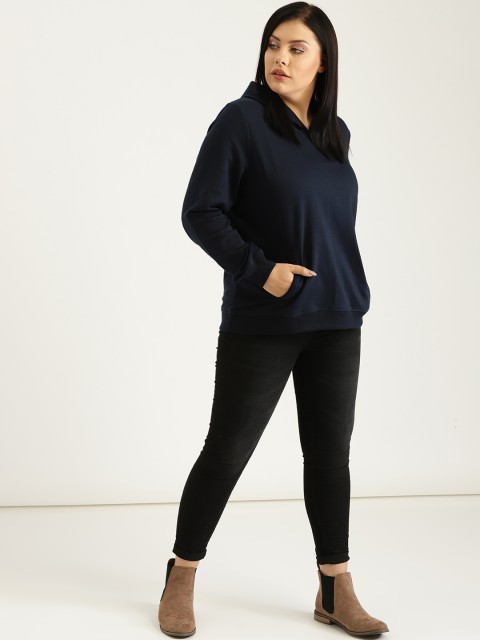

Sztori Plus Size Women Navy Blue Solid Hooded Sweatshirt