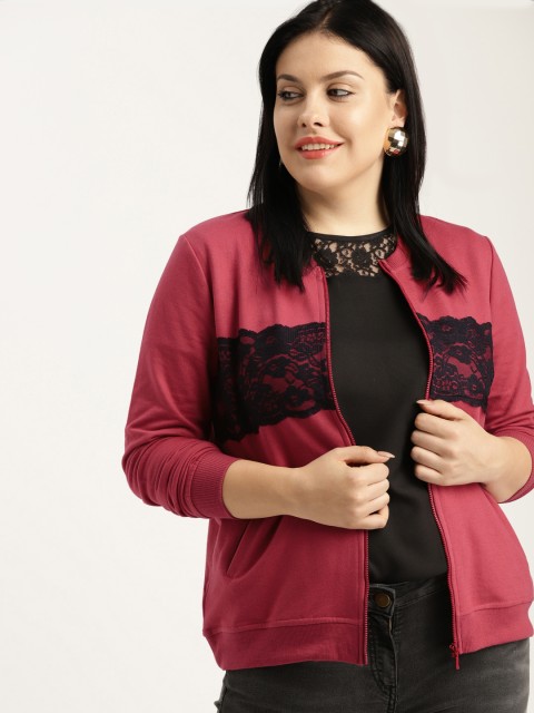 

Sztori Plus Size Women Red Self Design Sweatshirt