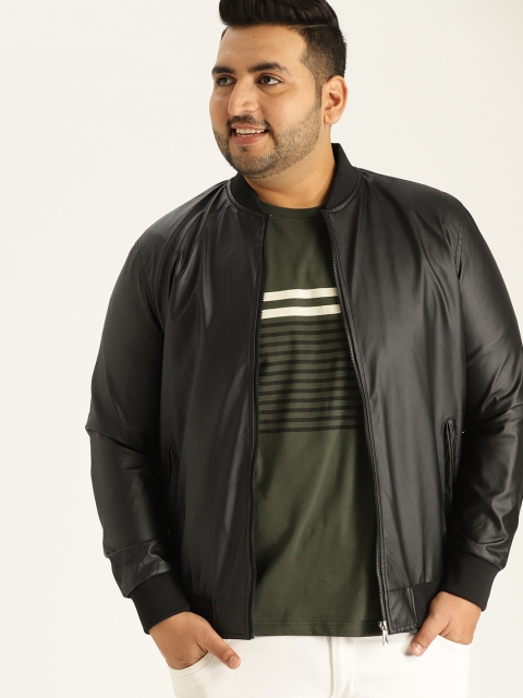 

Sztori Plus Size Men Black Solid Bomber Jacket