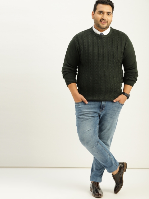 

Sztori Plus Size Men Olive Green Self Design Pullover