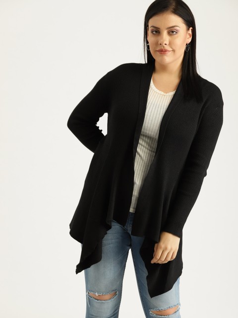 

Sztori Plus Size Women Black Ribbed Front-Open Sweater