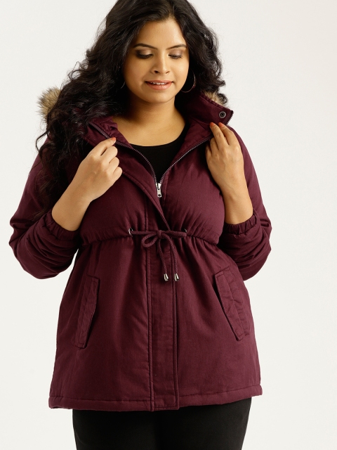 

Sztori Plus Size Women Burgundy Solid Parka Jacket