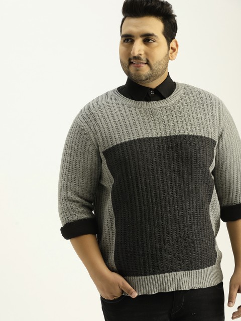 

Sztori Plus Size Men Grey Self Design Pullover