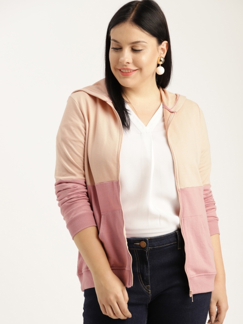 

Sztori Plus Size Women Peach-Coloured Pink Colourblocked Hooded Sweatshirt