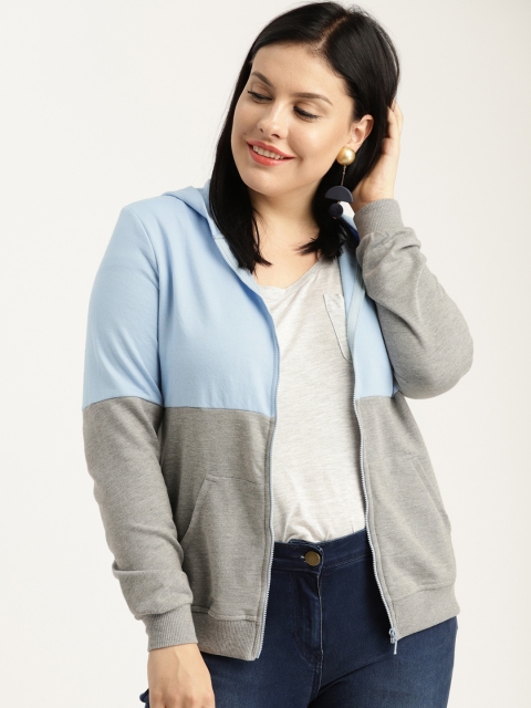 

Sztori Plus Size Women Blue Grey Colourblocked Hooded Sweatshirt