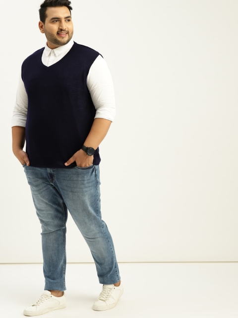 

Sztori Plus Size Men Navy Solid Sweater Vest, Navy blue