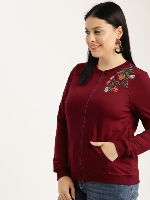 

Sztori Plus Size Women Maroon Self Design Sweatshirt
