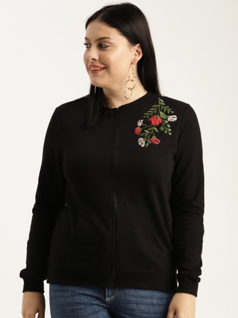 

Sztori Plus Size Women Black Self Design Sweatshirt