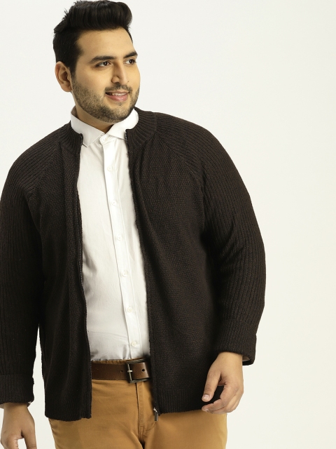 

Sztori Plus Size Men Coffee Brown Solid Cardigan