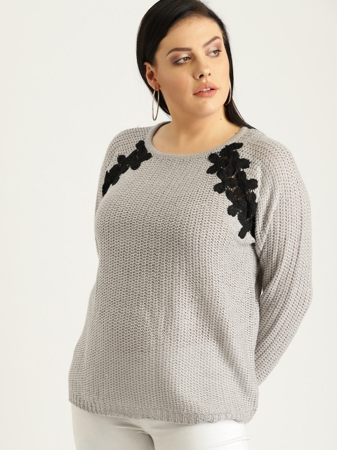 

Sztori Plus Size Women Grey Self-Design Pullover