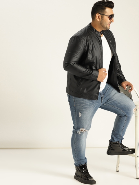 

Sztori Plus Size Men Black Solid Biker Jacket
