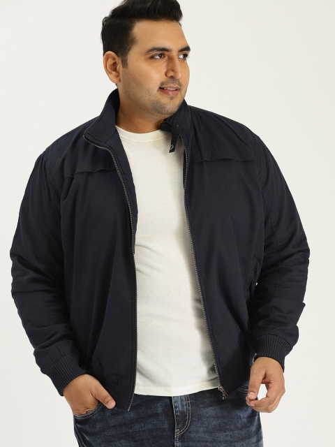 

Sztori Plus Size Men Navy Blue Solid Bomber Jacket