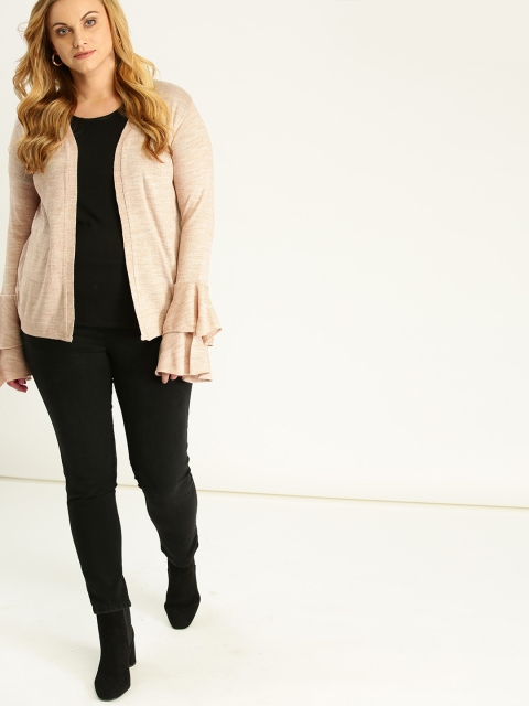 

Sztori Plus Size Women Beige Solid Front-Open Sweater