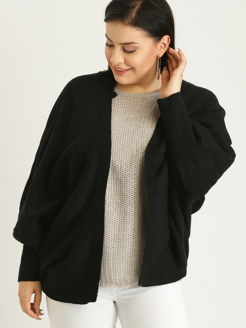 

Sztori Plus Size Women Black Solid Front-Open Sweater