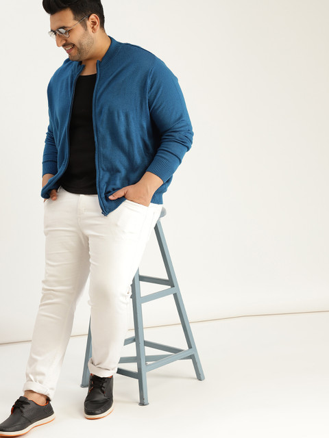 

Sztori Plus Size Men Blue Solid Cardigan