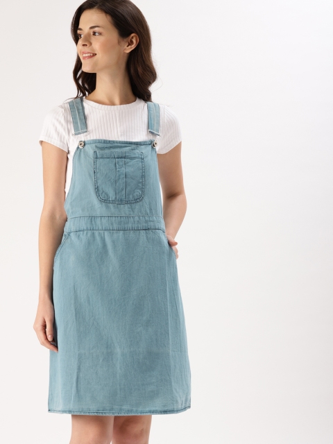 

DressBerry Women Denim Blue Solid Pinafore Dress