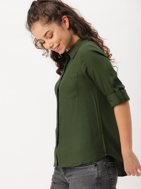 

DressBerry Women Green Regular Fit High-Low Casual Shirt