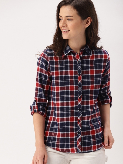 

DressBerry Women Navy Blue & Red Regular Fit Checked Casual Shirt