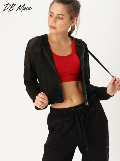 

DressBerry Women Black Solid Hooded Cropped Sweatshirt