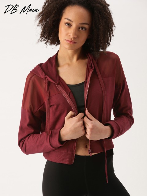 

DressBerry Women Maroon Solid Cropped Hooded Sweatshirt
